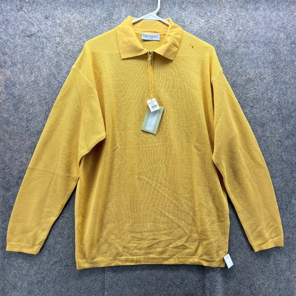 Bullock & Jones Sweater Men Large Yellow Half Zip Pullover Italy Virgin Wool